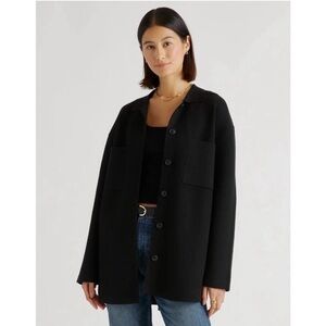 Quince Women's Eco-Knit Milano Stitch Shirt Jacket Oversized Shacket sz S Black